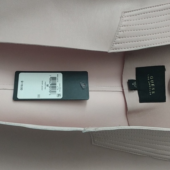 Guess open front cuffed sleeve light pink leather jacket - Picture 3 of 11